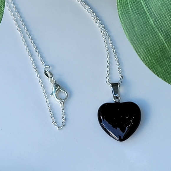 Source Unknown Jewelry - 925 Sterling Silver Artisan Black onyx stone Heart Necklace 18 inch